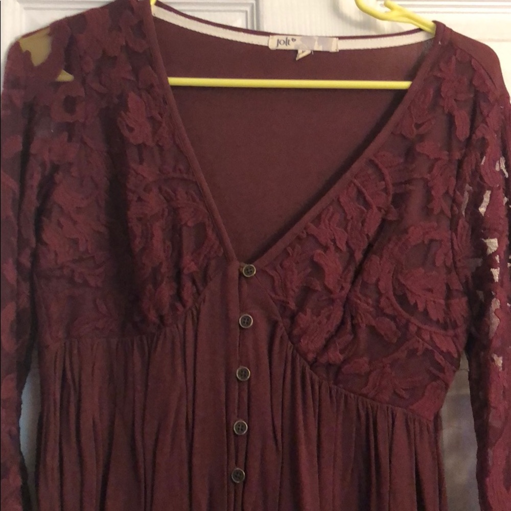 Burgundy lace long sleeve top